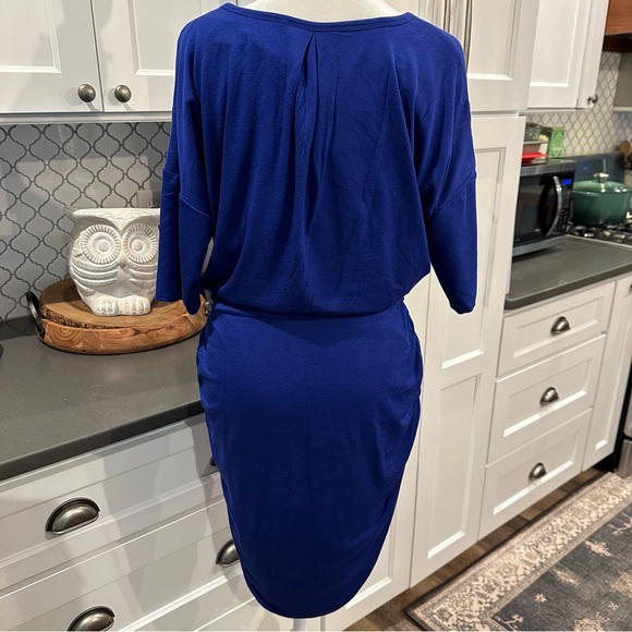 Athleta Womens Solstice Ruched Cowl Neck  Dress Sz M Modal Wool Stretch Sapphire - Picture 4 of 11